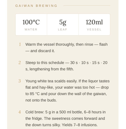 2022 Wild
Small-Leaf Tribute Eyebrow •  Gongmei White Tea – 1
